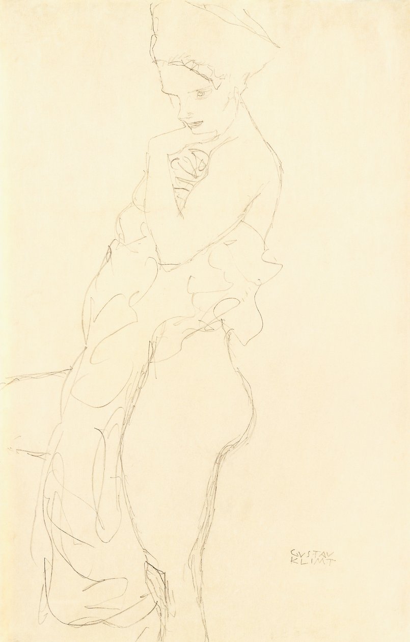 Nudo in piedi a sinistra, che tiene un asciugamano sul corpo, 1917 da Gustav Klimt