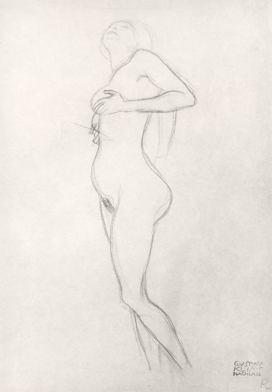 Ragazza nuda in piedi che guarda in alto da Gustav Klimt