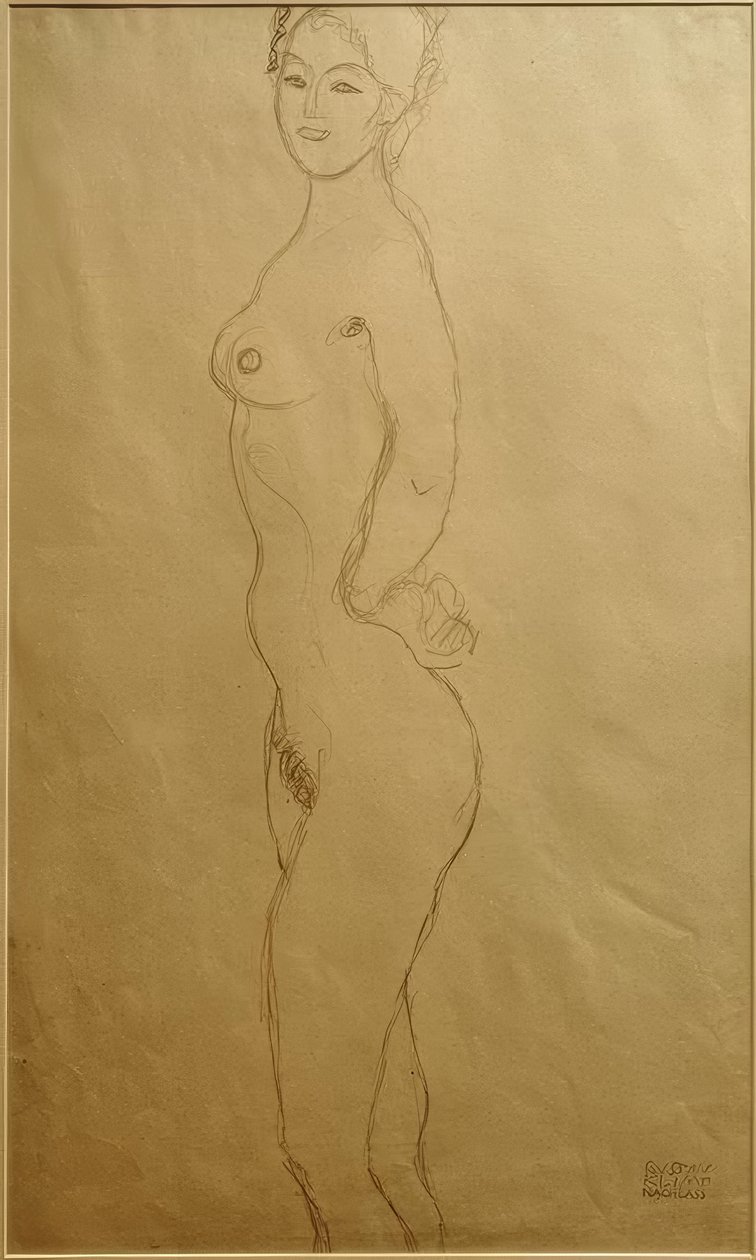 Nudo femminile in piedi verso sinistra, con la mano... da Gustav Klimt