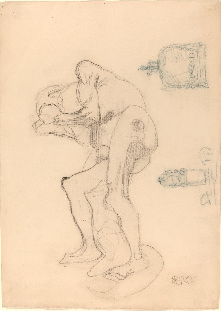 Studio di una Vecchia Nuda che Stringe i Pugni, e Due Oggetti Decorativi da Gustav Klimt