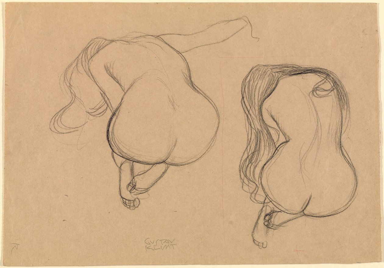 Due studi di un nudo seduto dai capelli lunghi da Gustav Klimt