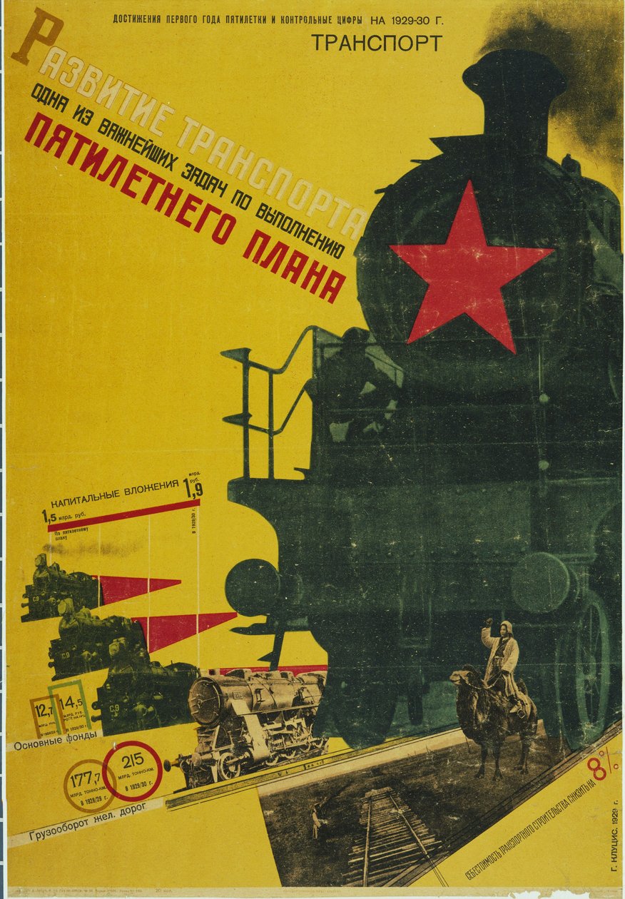 Lo sviluppo dei trasporti, manifesto del piano quinquennale, 1929 da Gustav Klutsis