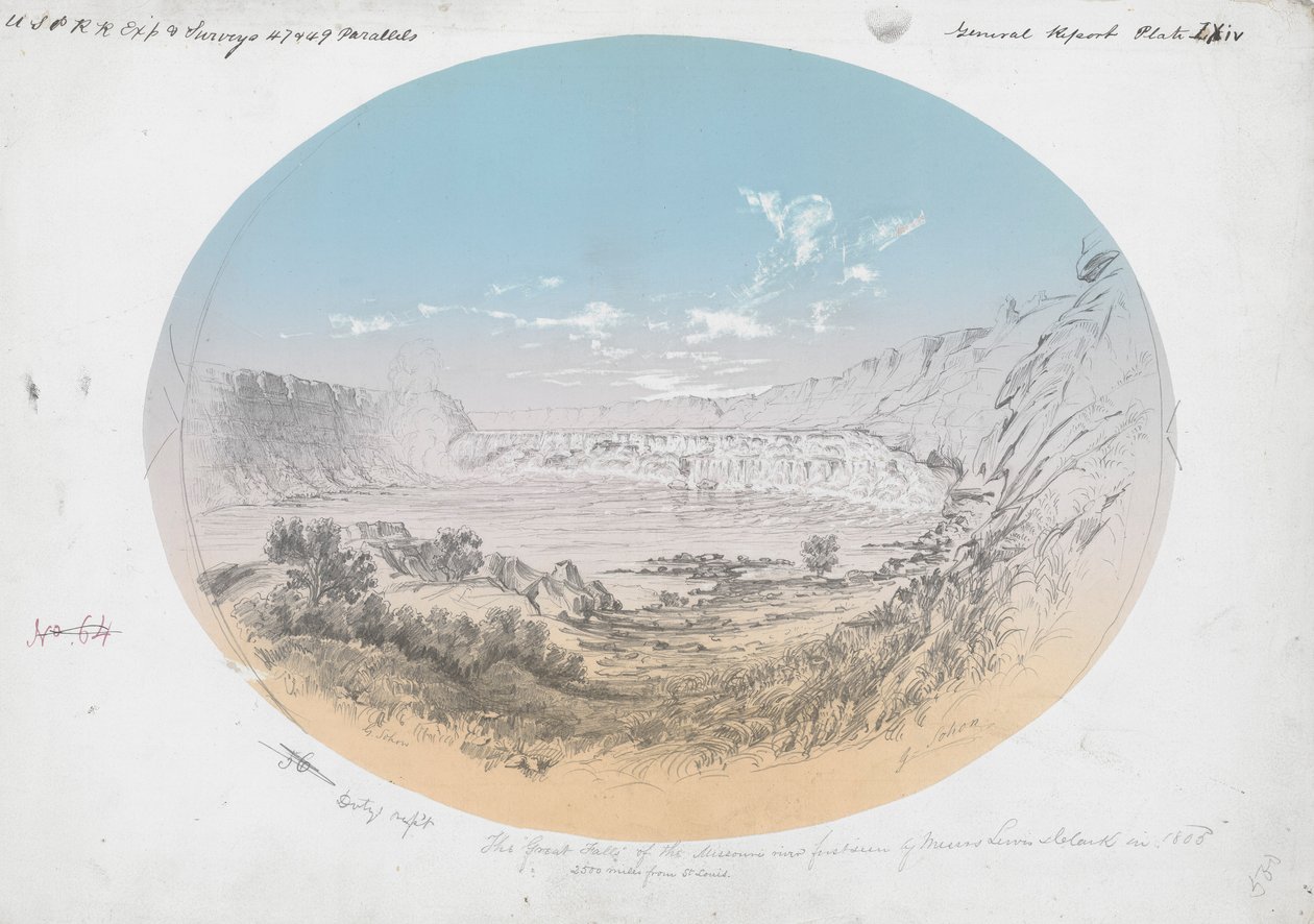 Grandi cascate del fiume Missouri da Gustav Sohon