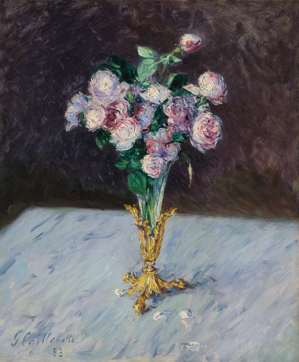 Bouquet di rose in un vaso di cristallo da Gustave Caillebotte