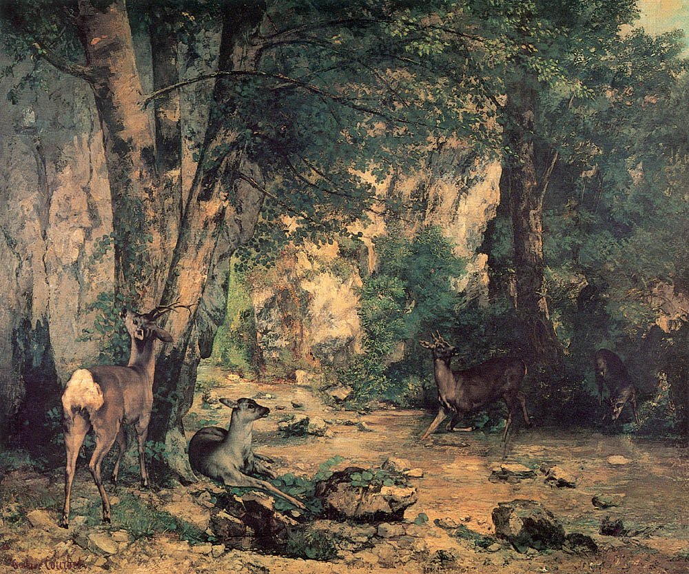 Un boschetto di cervi al ruscello di Plaisir-Fontaine da Gustave Courbet
