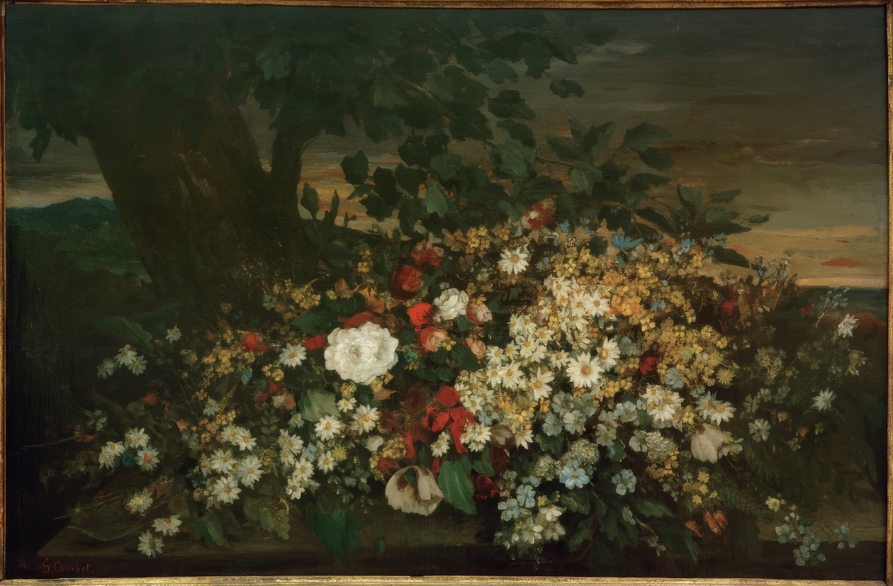 Fiori su una panchina da Gustave Courbet