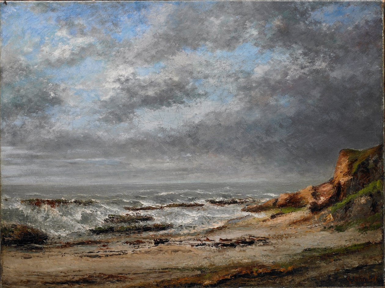 Vista di un mare agitato vicino a una scogliera da Gustave Courbet
