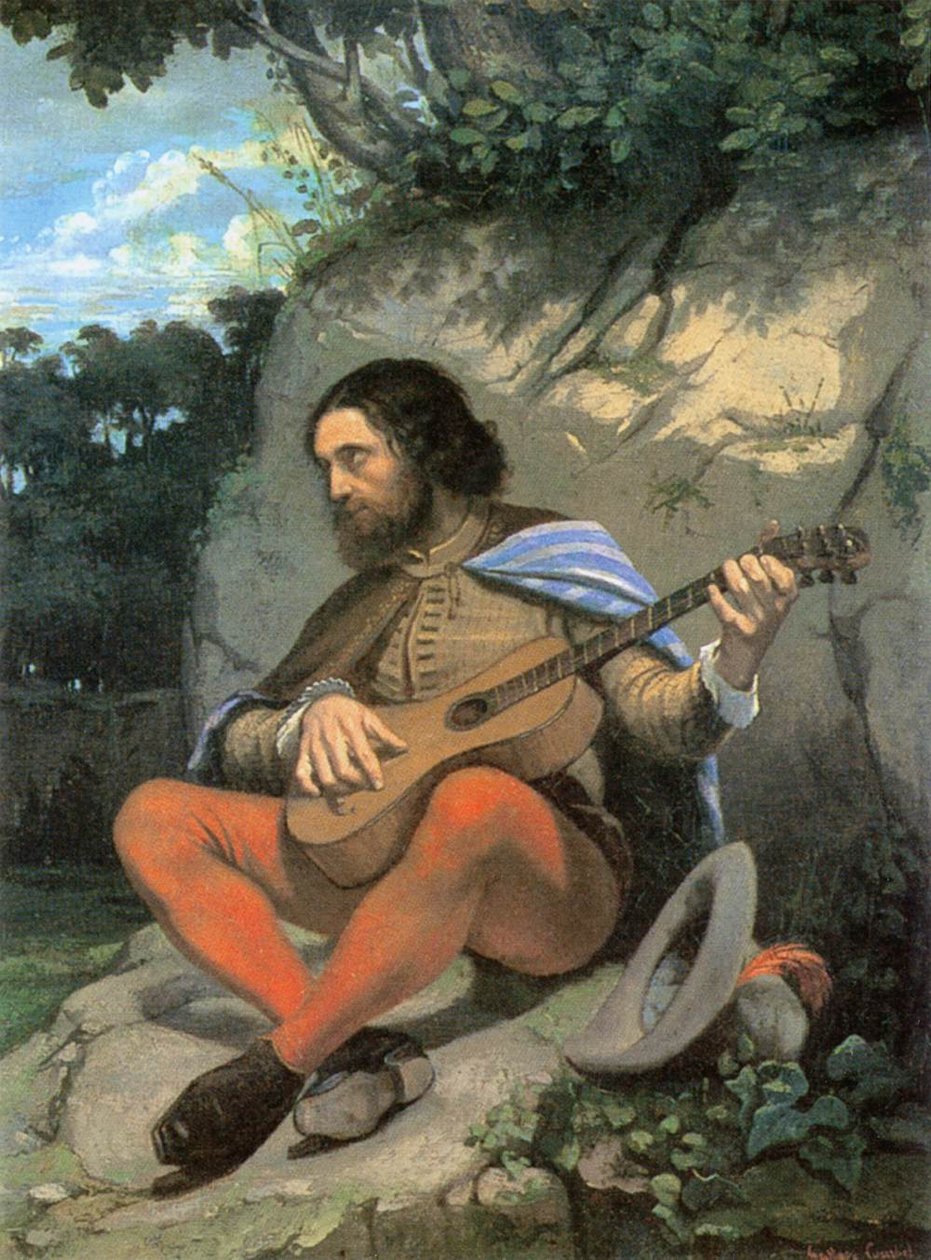 Giovane uomo in un paesaggio (Il chitarrista) da Gustave Courbet