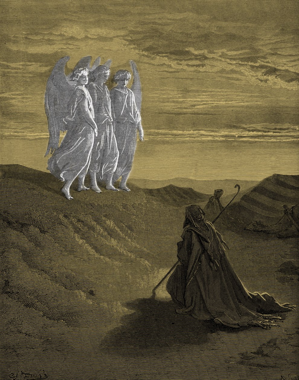 Abramo e i tre angeli, incisione di Doré. - Bibbia da Gustave Dore