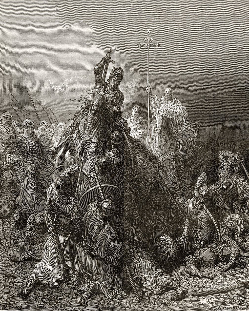 Cavalieri cristiani combattono i saraceni, illustrazione da 