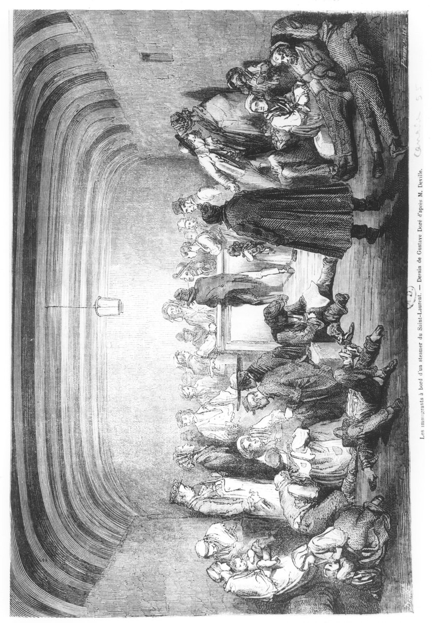 Immigrati a bordo di un piroscafo nel fiume Saint-Laurent, Canada, XIX sec. da Gustave Dore