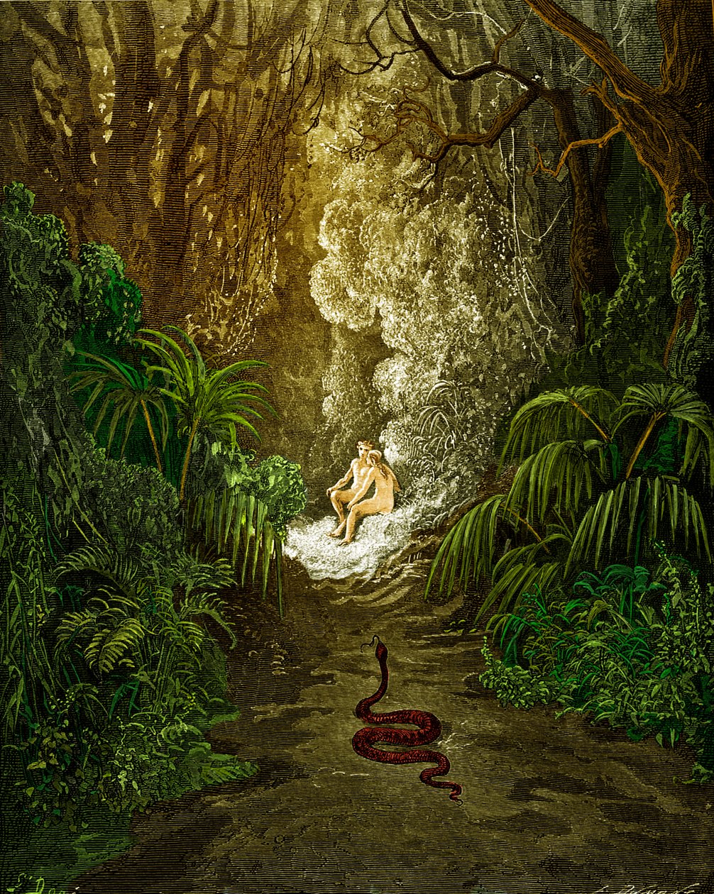 Paradiso perduto, di Milton: Il serpente si avvicina da Gustave Dore