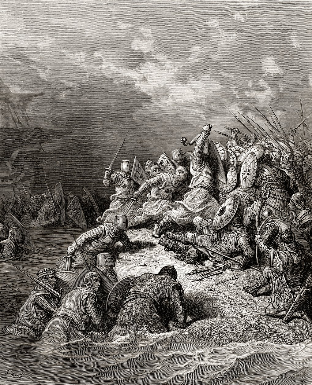 Riccardo I Cuor di Leone che libera Giaffa, illustrazione da 