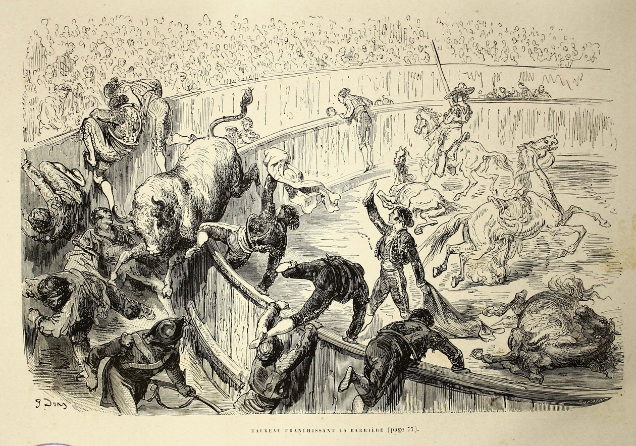 Toro che salta la barriera da Gustave Dore