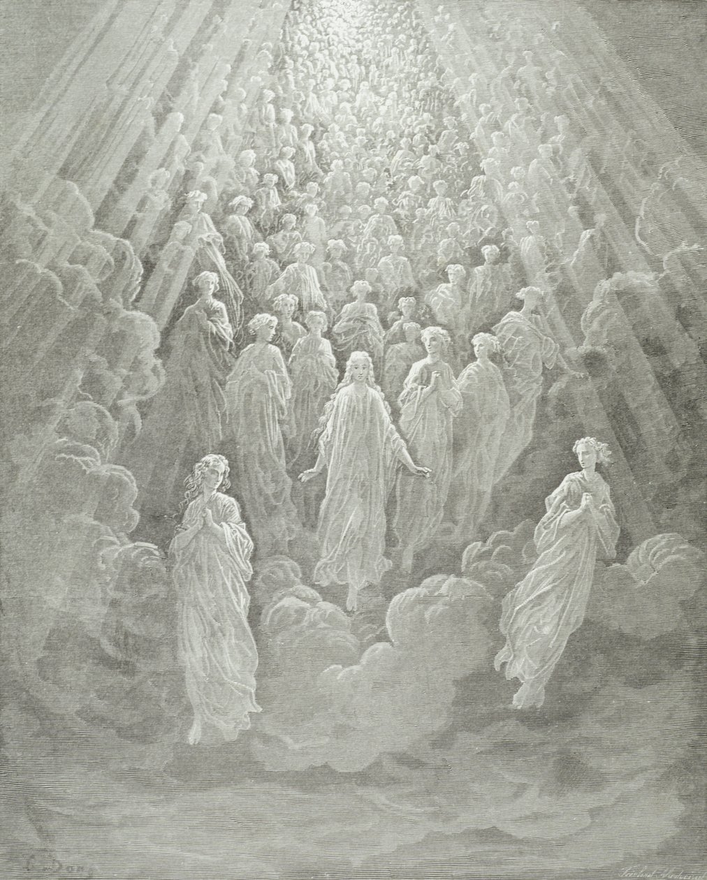 Gli angeli nel pianeta Mercurio: Beatrice ascende con Dante al pianeta Mercurio, c.1860-68 da Gustave Dore