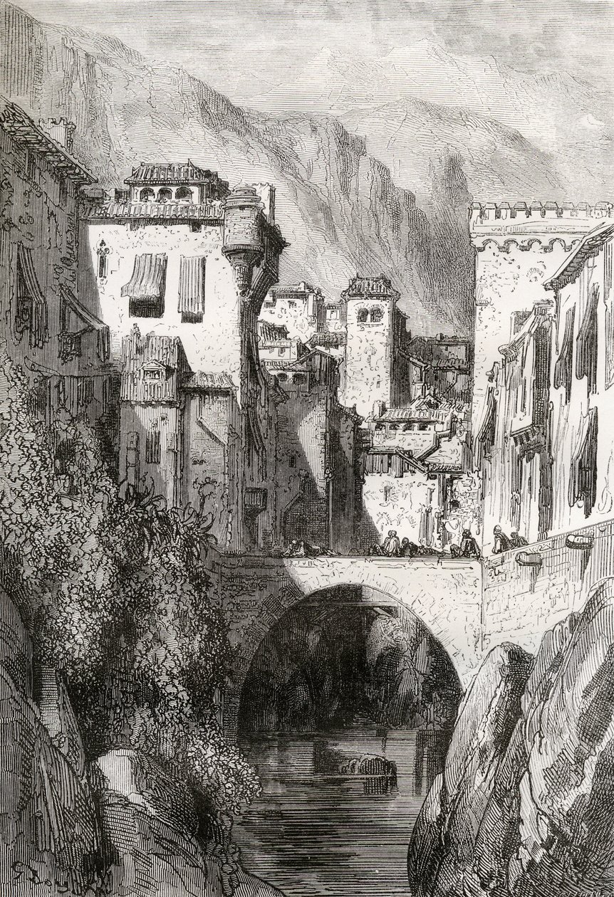 Le rive del Darro, Granada, illustrazione da 