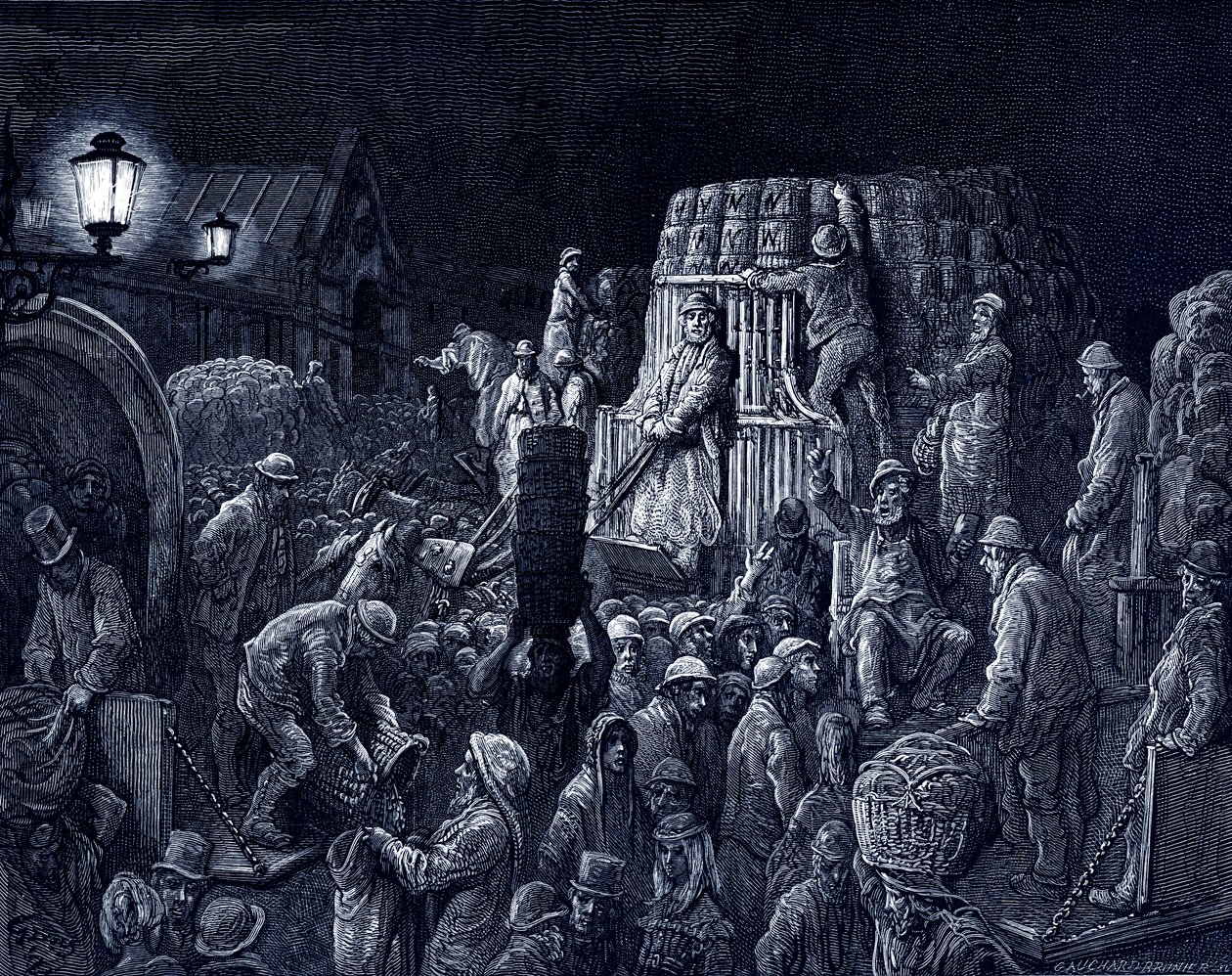 Londra vittoriana - Mercato di Covent Garden da Gustave Dore