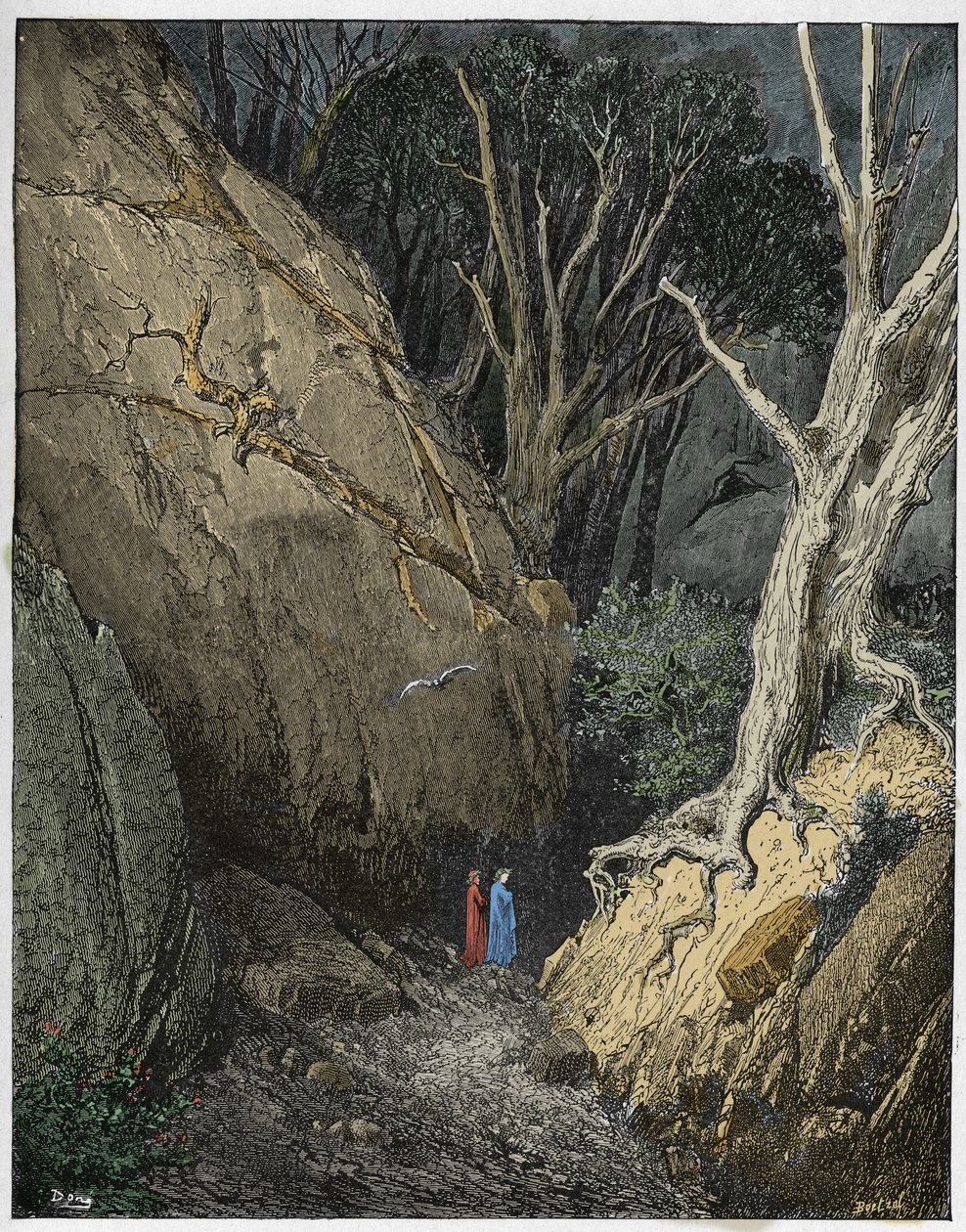 Inferno, Canto 1: Virgilio e Dante iniziano il loro viaggio, illustrazione dalla Divina Commedia di Dante Alighieri, 1885 da Gustave after Dore