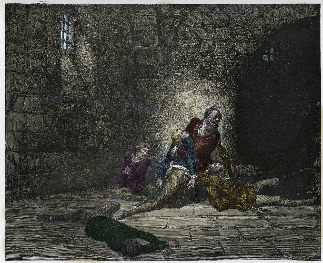 Inferno, Canto 33: Gaddo muore davanti agli occhi del padre (illustrazione dalla Divina Commedia di Dante Alighieri, 1885) da Gustave after Dore
