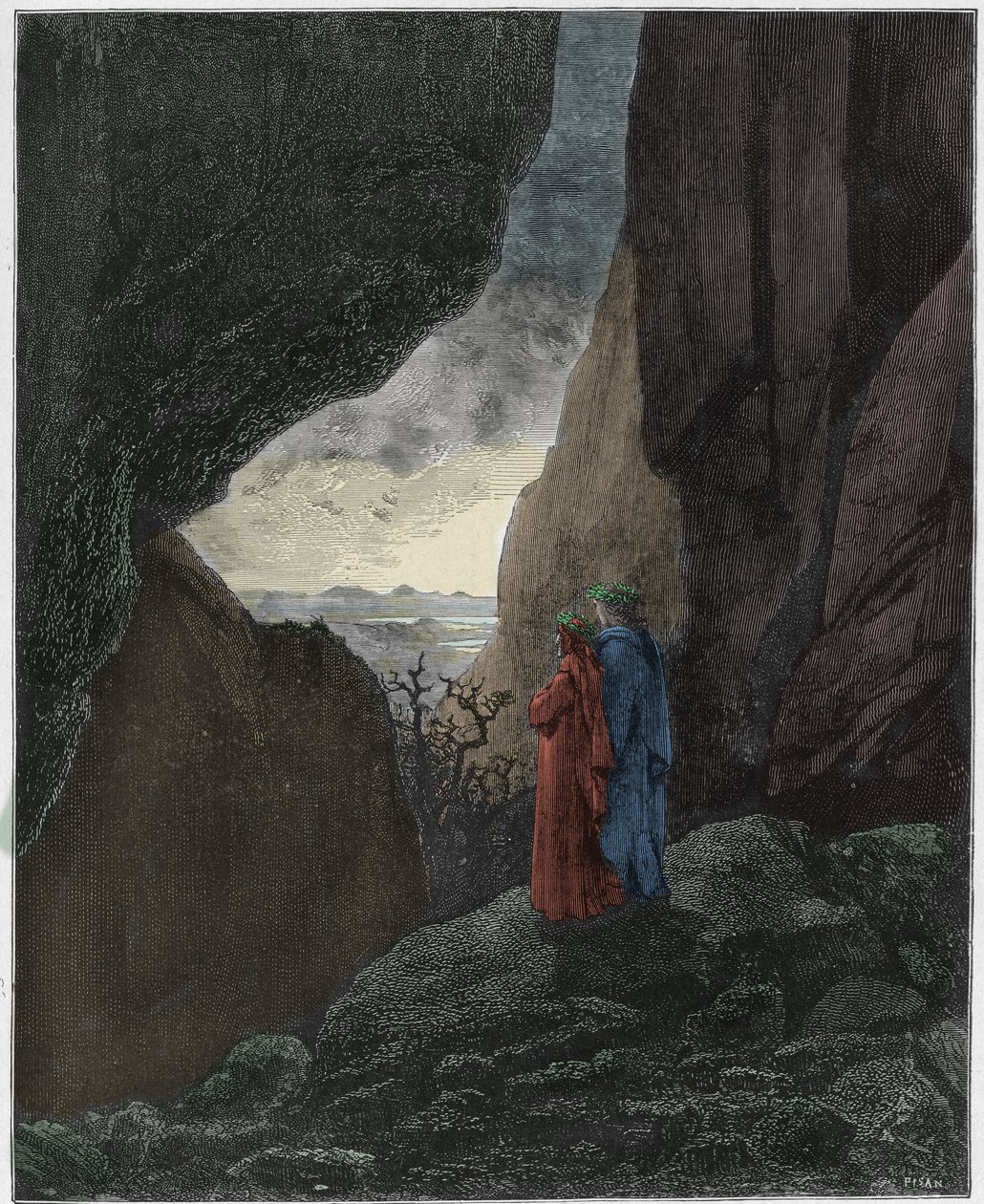 Inferno, Canto 34: Virgilio e Dante ascendono al mondo superiore (illustrazione dalla Divina Commedia di Dante Alighieri, 1885) da Gustave after Dore