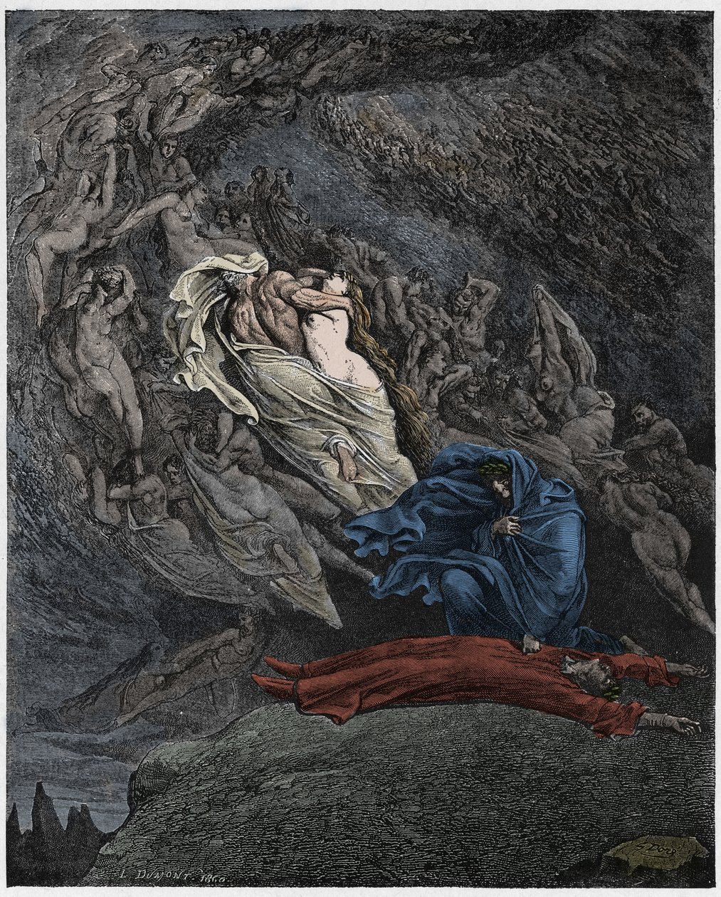 Inferno, Canto 5: Francesca Da Rimini descrive la sua morte, illustrazione dalla Divina Commedia di Dante Alighieri, 1885 da Gustave after Dore