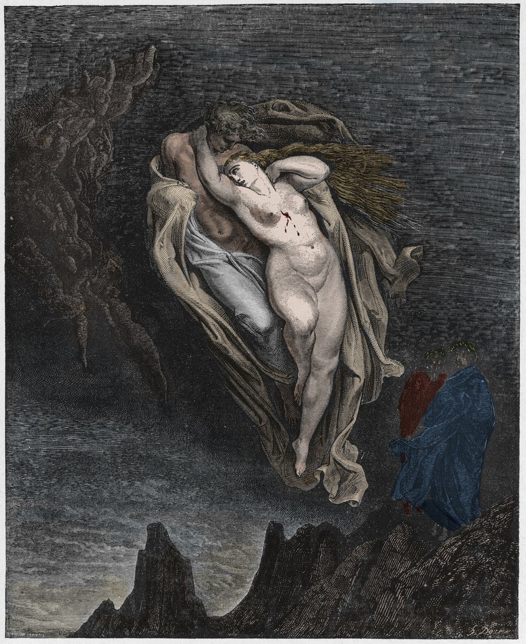 Inferno, Canto 5: Le anime di Paolo e Francesca, illustrazione dalla Divina Commedia di Dante Alighieri, 1885 da Gustave after Dore