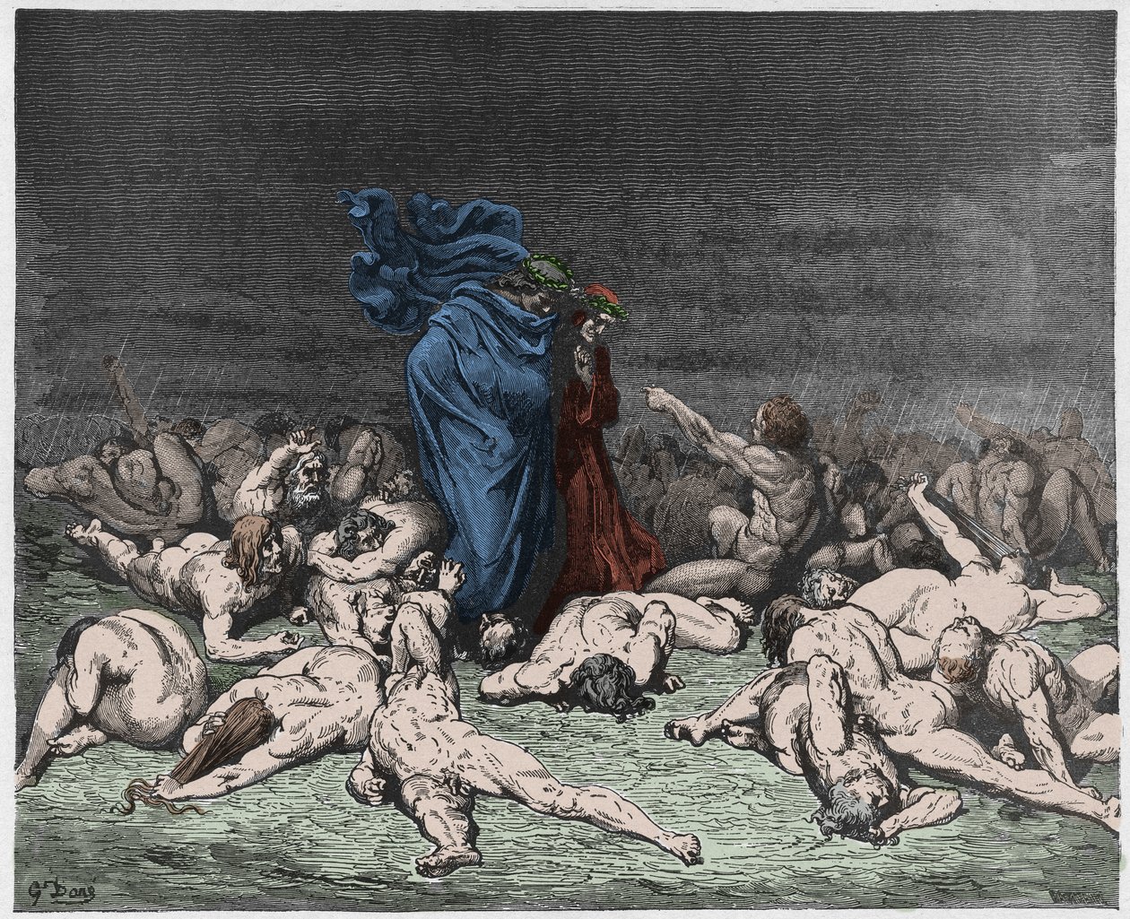 Inferno, Canto 6: I golosi battuti dalla pioggia eterna, illustrazione dalla Divina Commedia di Dante Alighieri, 1885 da Gustave after Dore
