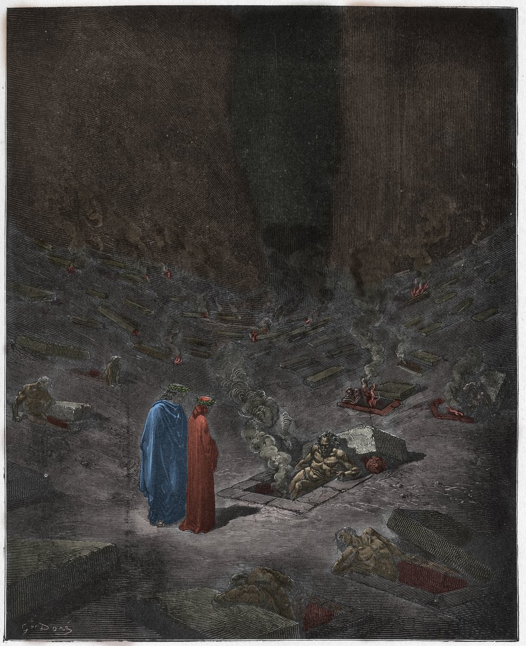 Inferno, Canto 9: I sepolcri ardenti degli eresiarchi, illustrazione dalla Divina Commedia di Dante Alighieri, 1885 da Gustave after Dore