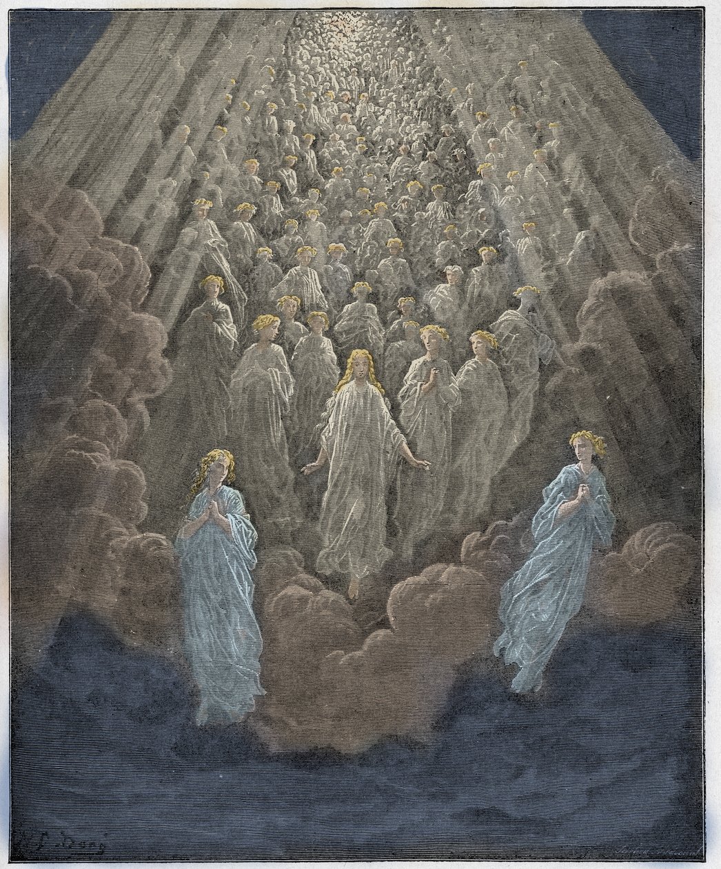 Paradiso, Canto 5: La schiera di miriadi di anime luminose nel secondo regno (illustrazione dalla Divina Commedia di Dante Alighieri, 1885) da Gustave after Dore