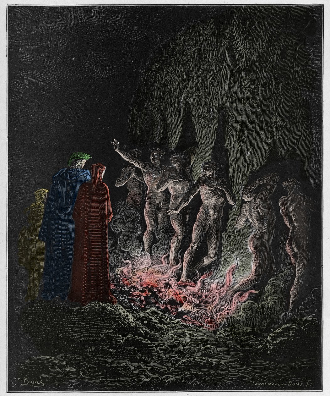 Purgatorio, Canto 25: I lussuriosi passano attraverso il fuoco nel settimo cerchio (illustrazione dalla Divina Commedia di Dante Alighieri, 1885) da Gustave after Dore