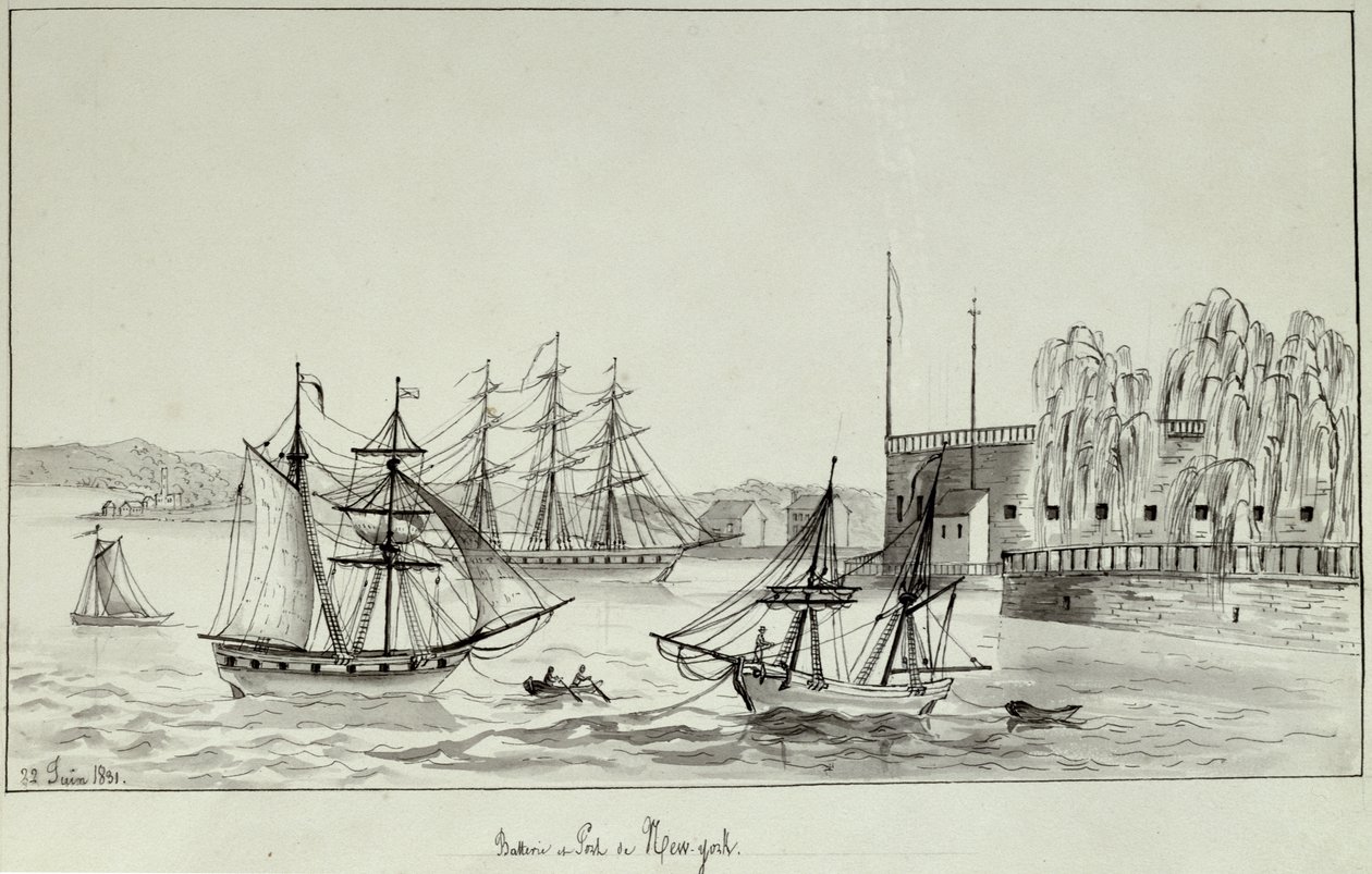 La batteria e il porto di New York, 1831 da Gustave de Beaumont