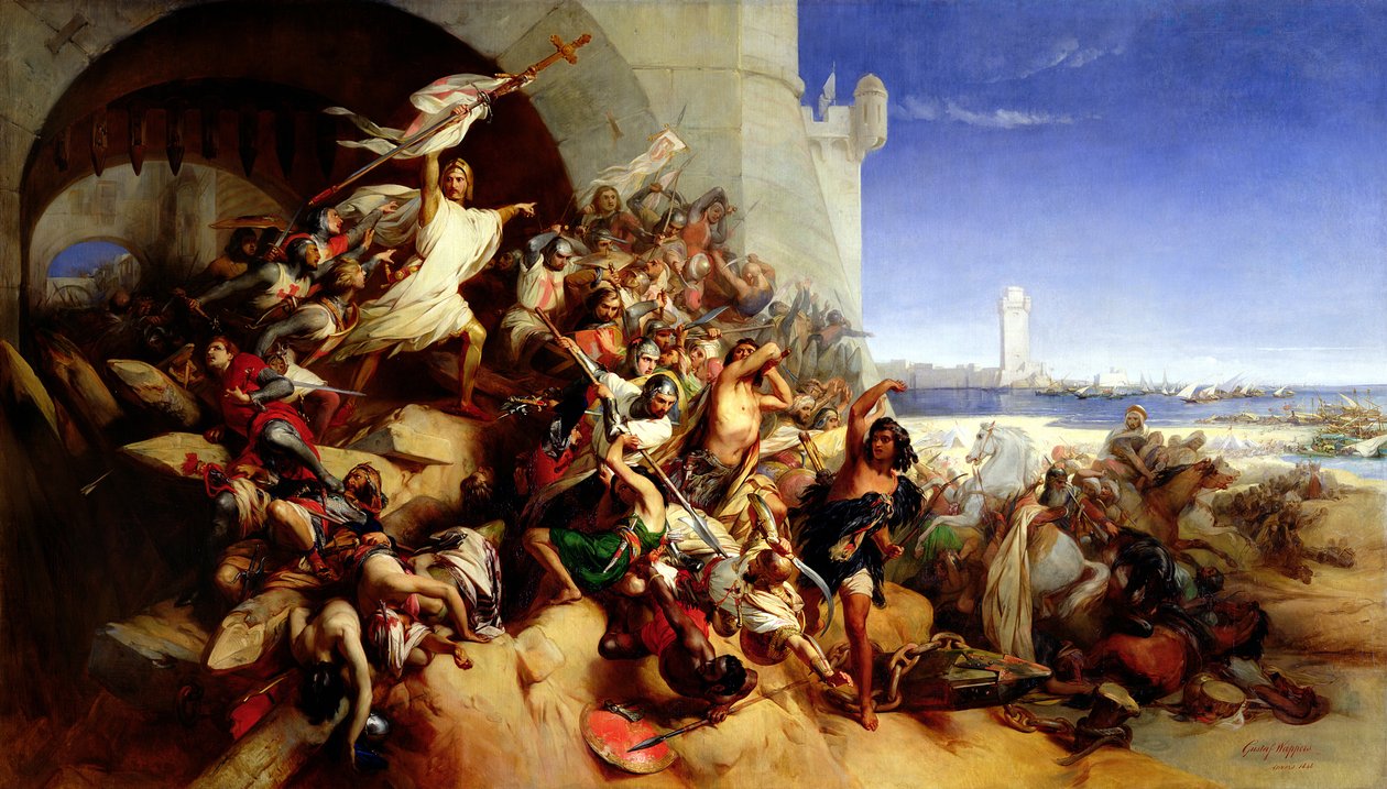 La difesa di Rodi da parte di Foulques de Villaret e dei Cavalieri di San Giovanni di Gerusalemme, contro il sultano Osman I (1310-19) 1848 da Gustave Wappers