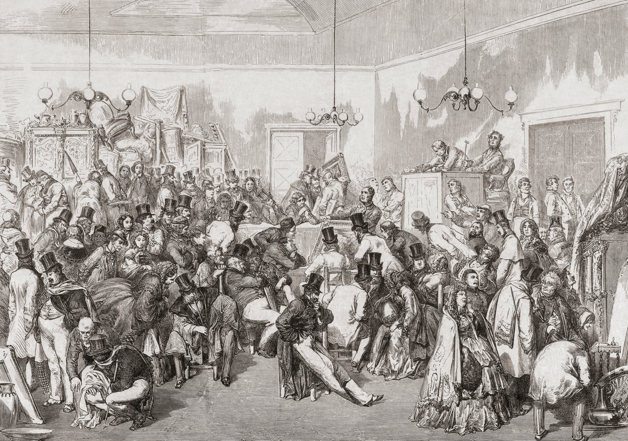 Asta in corso nel XIX secolo. da Gustave (after) Dore