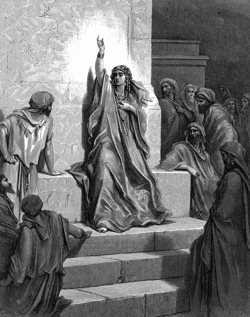 Deborah, profetessa ebrea che liberò il suo popolo da Iabin, re di Canaan, e dal suo generale Sisera, cantando il suo canto di trionfo. Giudici 5:1. XIII secolo a.C. Da 