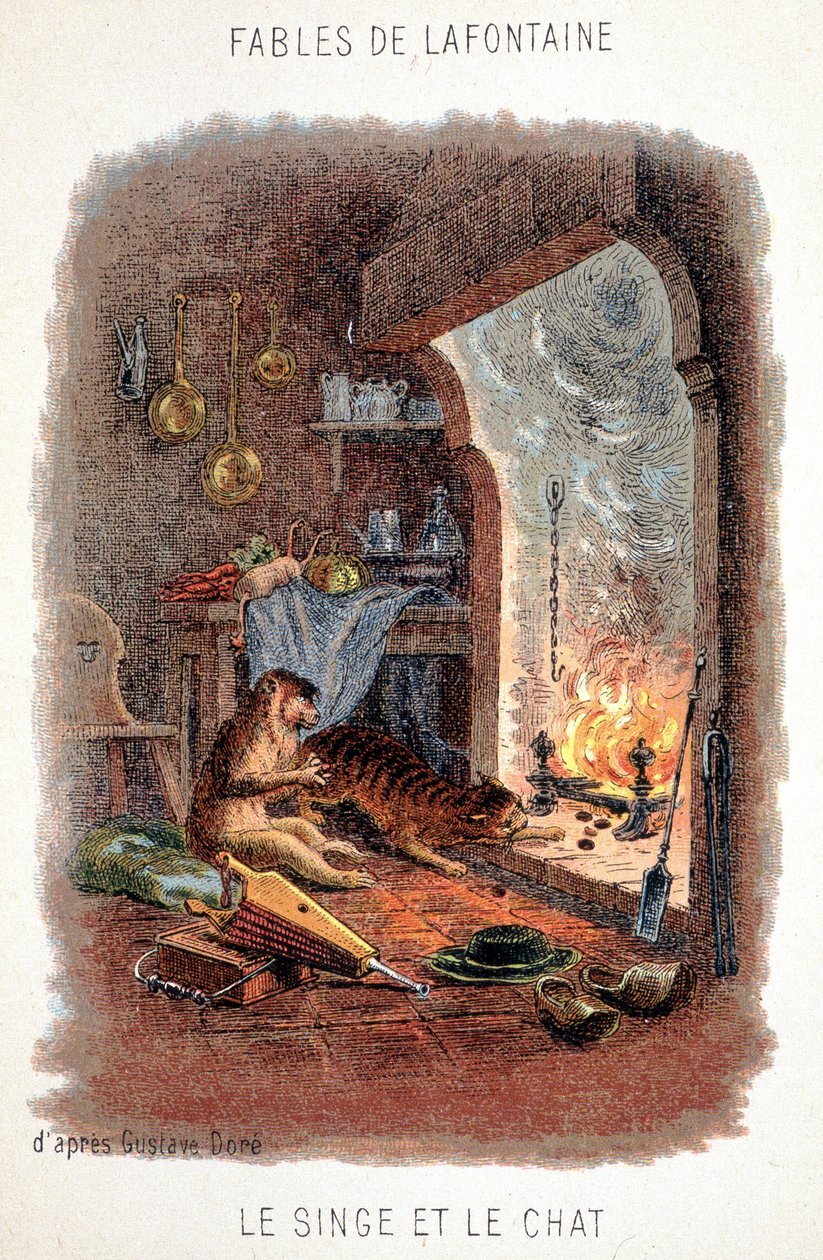 Favole di La Fontaine: La scimmia e il gatto, dopo Gustave Doré da Gustave (after) Dore