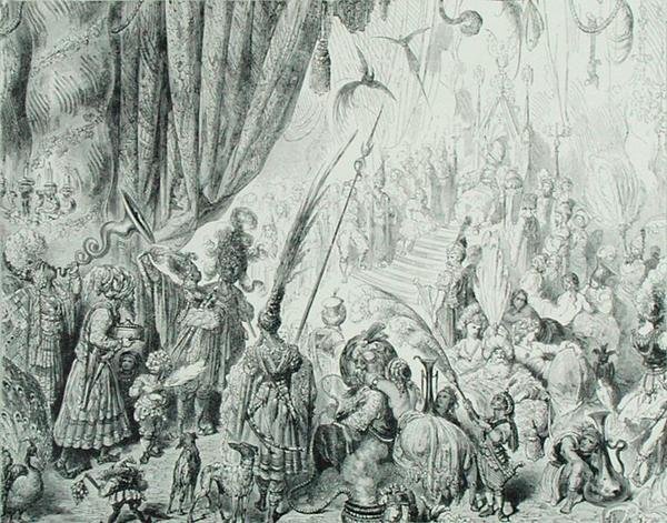La corte del re di Serendib, c.1868 da Gustave (after) Dore