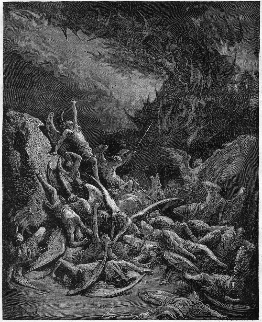 Il paradiso perduto: gli angeli caduti. Dal disegno di Gustave Doré che illustra "Paradise Lost" di John Milton (1608-1674) poeta inglese. Incisione del 1867. Collezione privata da Gustave (after) Dore