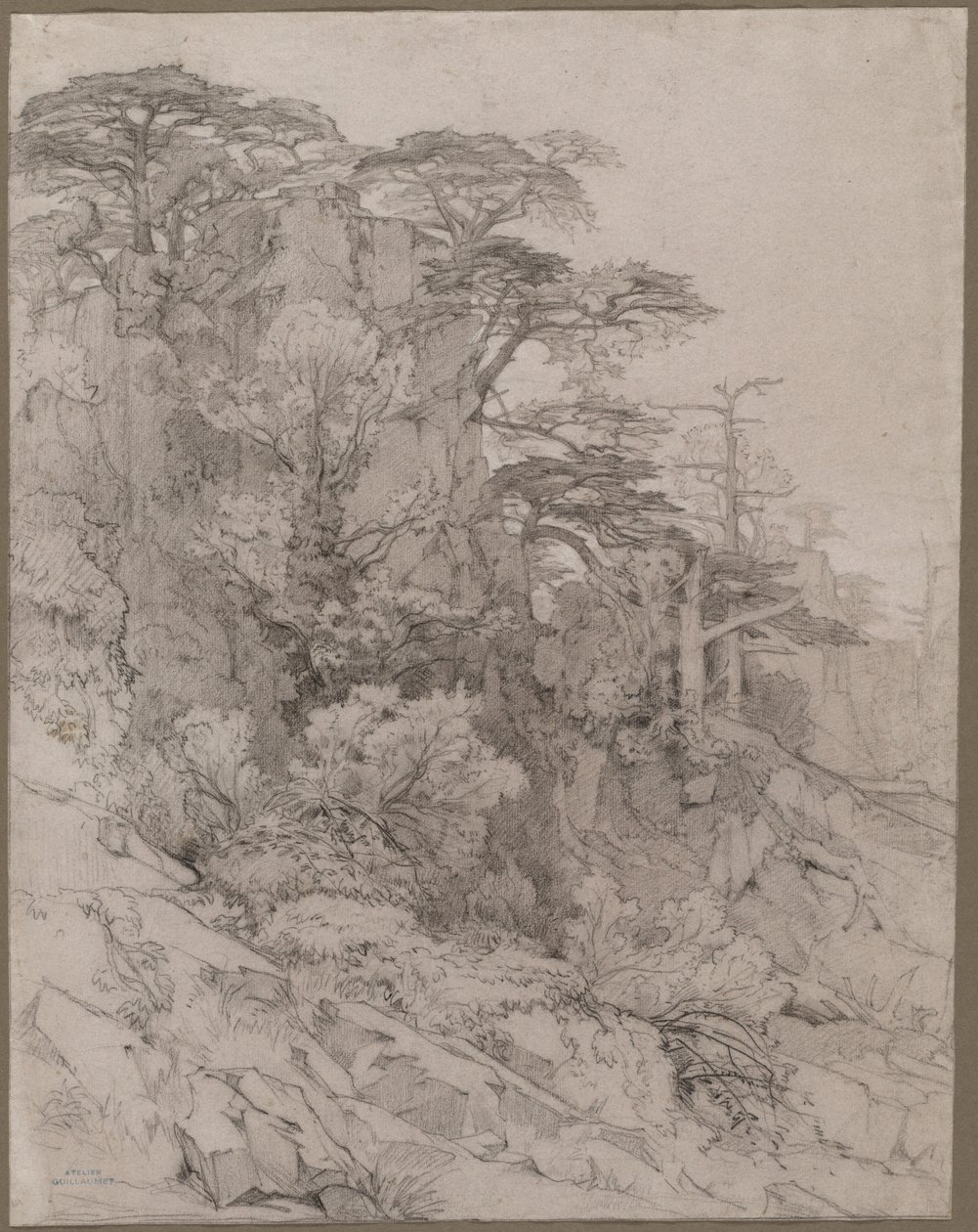 Alberi su una Collina Rocciosa da Gustave Achille Guillaumet