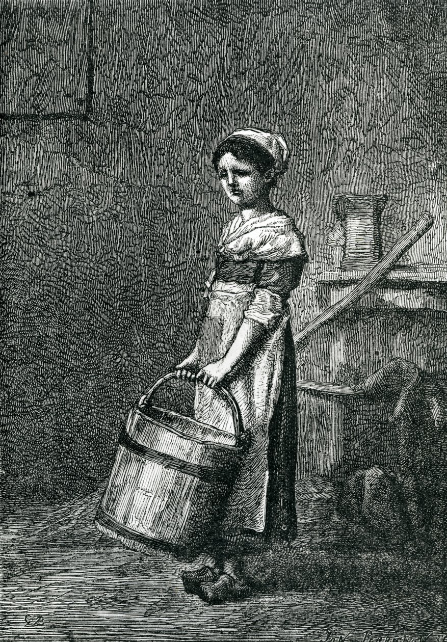 Cosette che porta un secchio, illustrazione da 