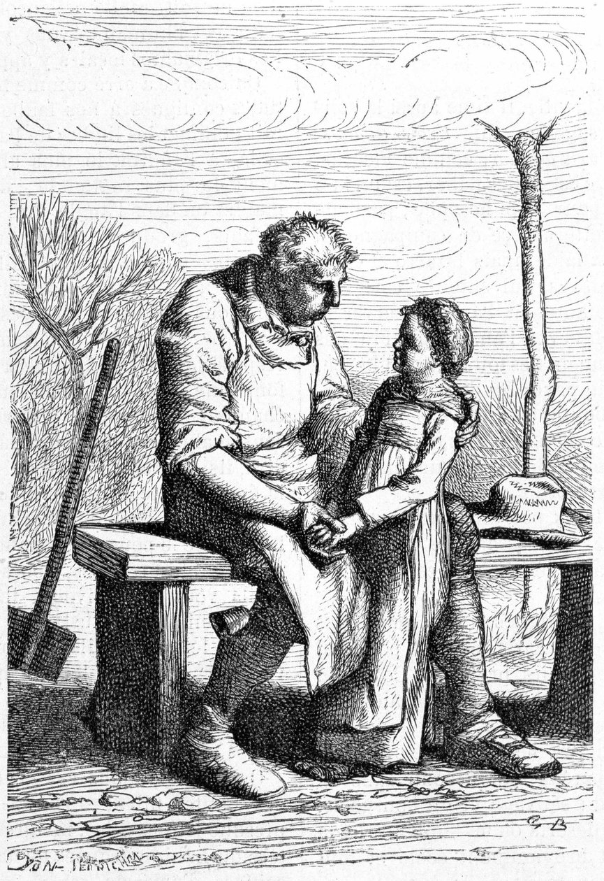 Cosette e Jean Valjean - in "Les Misérables" di Victor Hugo, ill. di Brion, ed. Hetzel e Lacroix da Gustave Brion