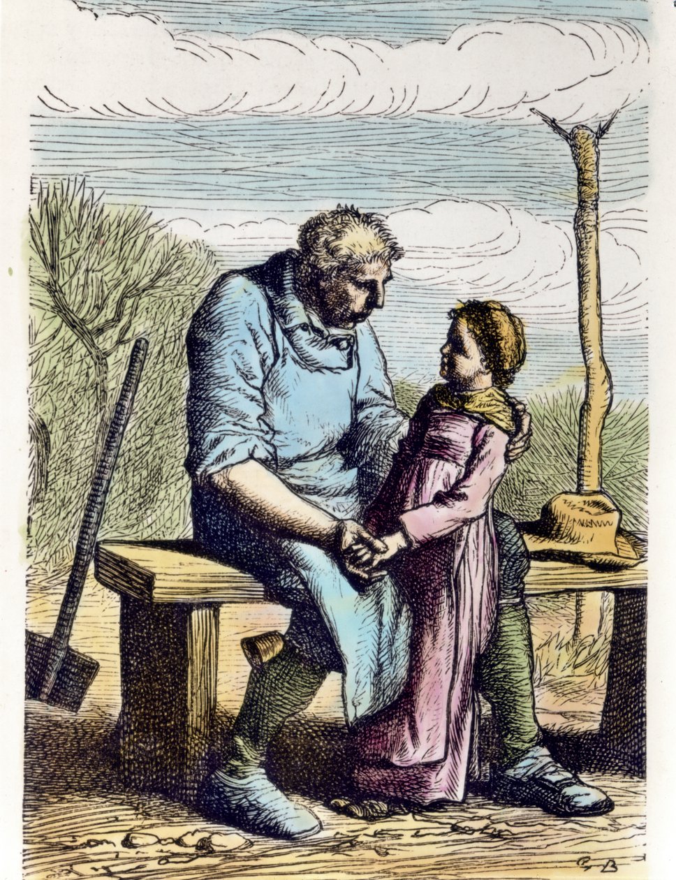 Cosette ha avuto il permesso da Les Miserables. 1865 (incisione) da Gustave Brion