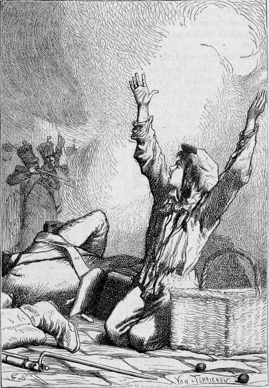 Gavroche cade sulle barricate - in "Les Misérables" di Victor Hugo, ill. di Brion, ed. Hetzel e Lacroix da Gustave Brion