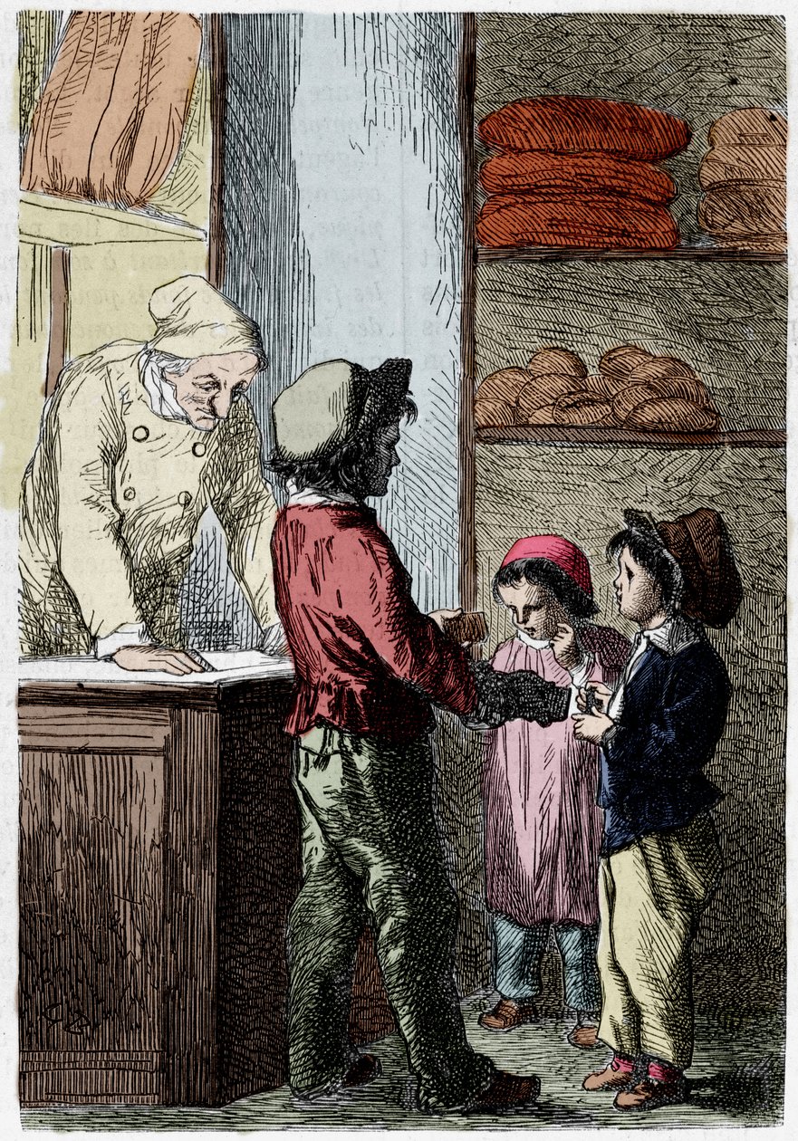 Gavroche dà pane ai bambini - in “I Miserabili” di Victor Hugo, ill. di Brion, ed. Hetzel e Lacroix da Gustave Brion