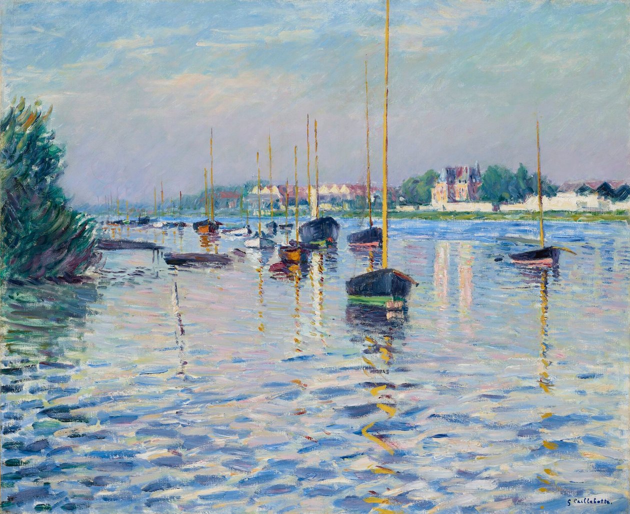 Francese: Bateaux au mouillage sur la Seine à Argenteuil Barche ormeggiate sulla Senna ad Argenteuil da Gustave Caillebotte