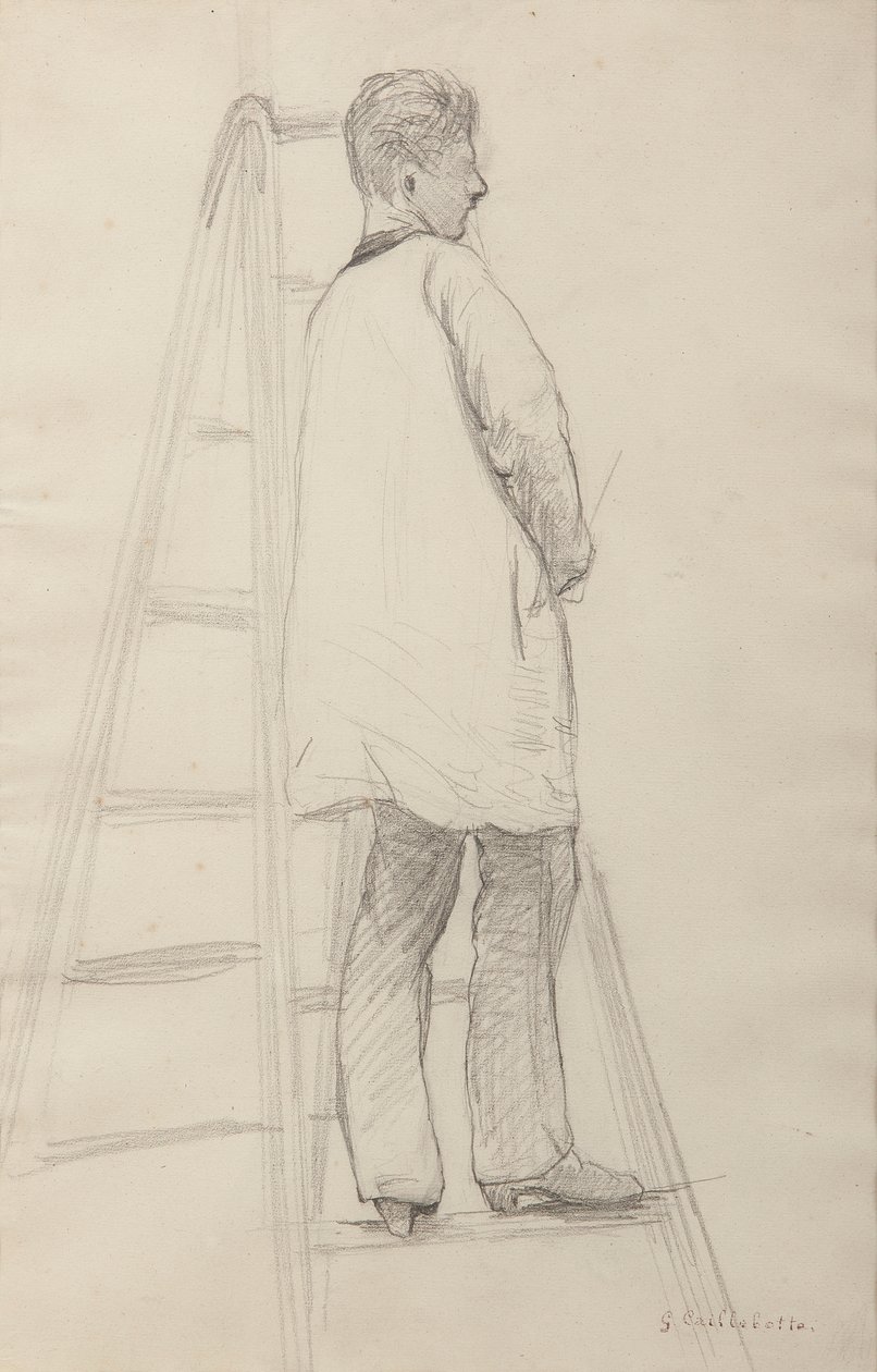 Studio per Pittori di Case: Uomo su una Scala, Vista di Tre Quarti di Schiena da Gustave Caillebotte