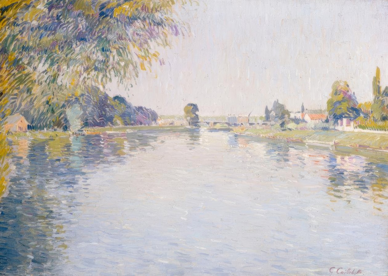 Vista della Senna e della riva di Argenteuil, verso il ponte di da Gustave Caillebotte