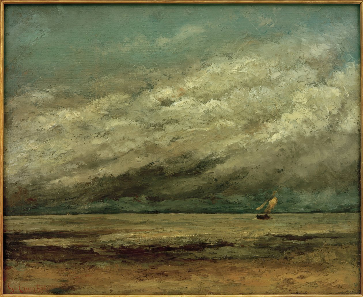Barca a vela vicino alla costa, cielo tempestoso da Gustave Courbet