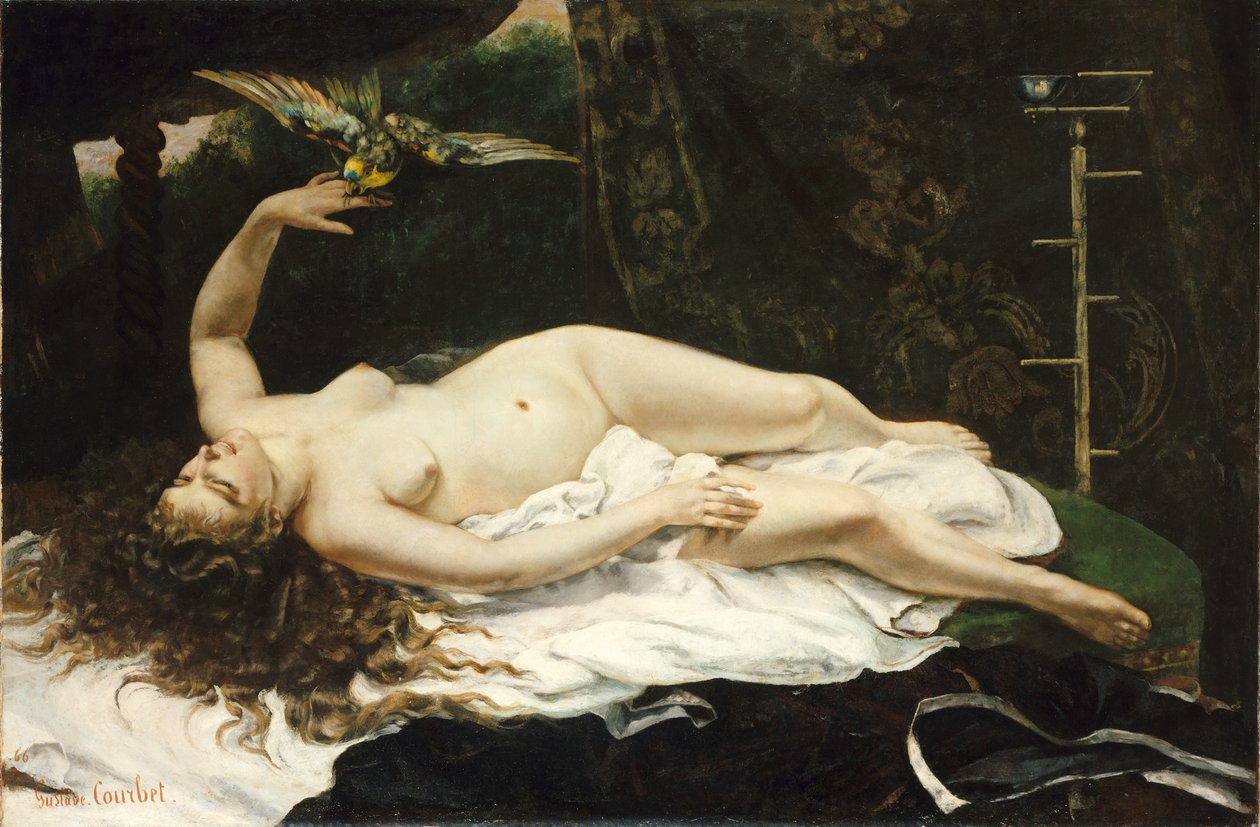 Francese:  La Femme au perroquet Donna con pappagallo da Gustave Courbet