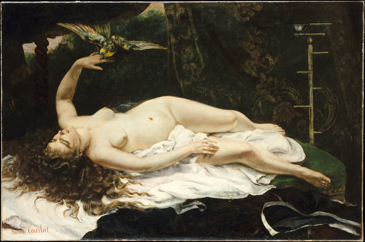 Francese:  La Femme au perroquet Donna con pappagallo da Gustave Courbet