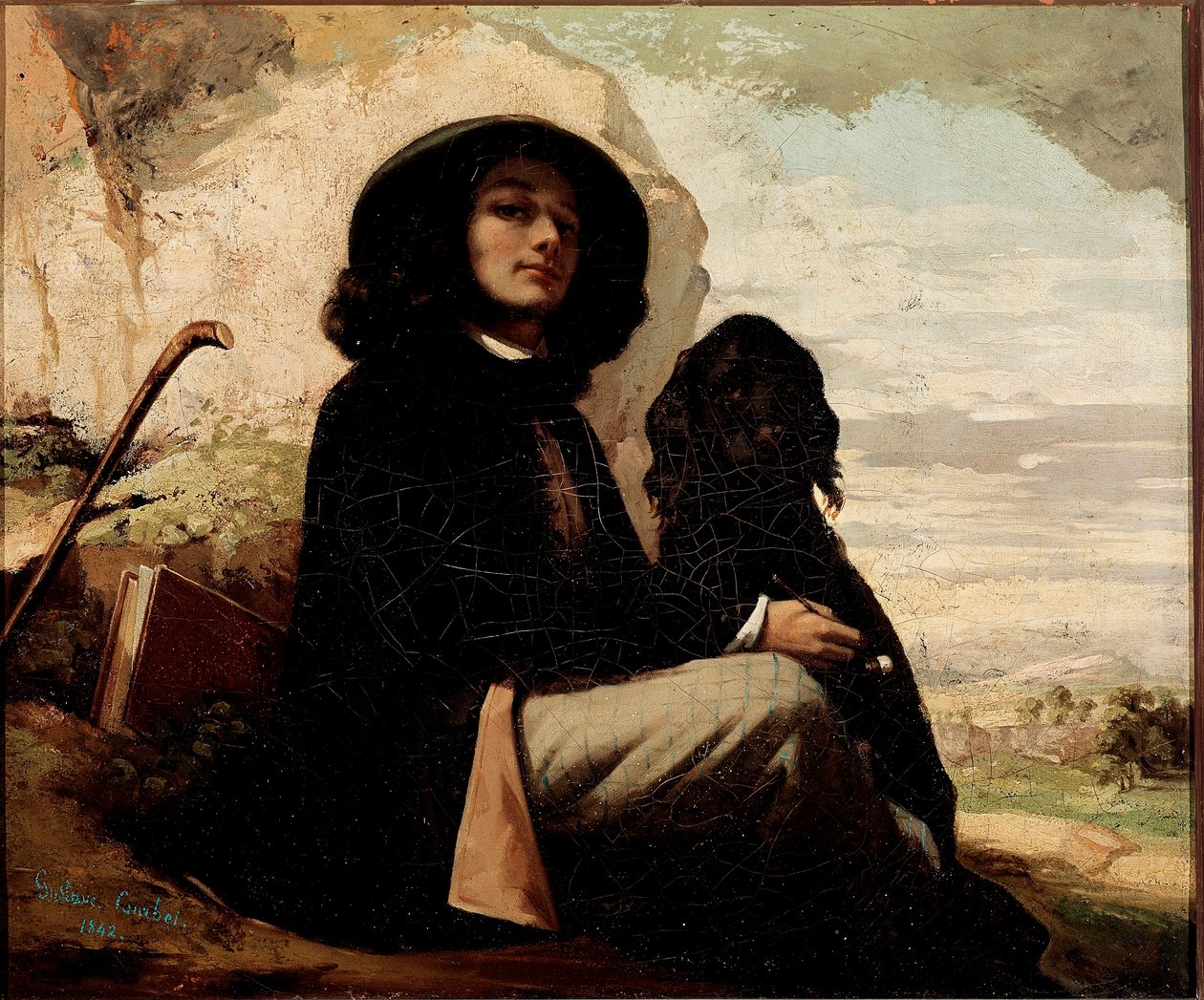 Autoritratto con cane nero di Gustave Courbet (1819-1877) 1842 da Gustave Courbet